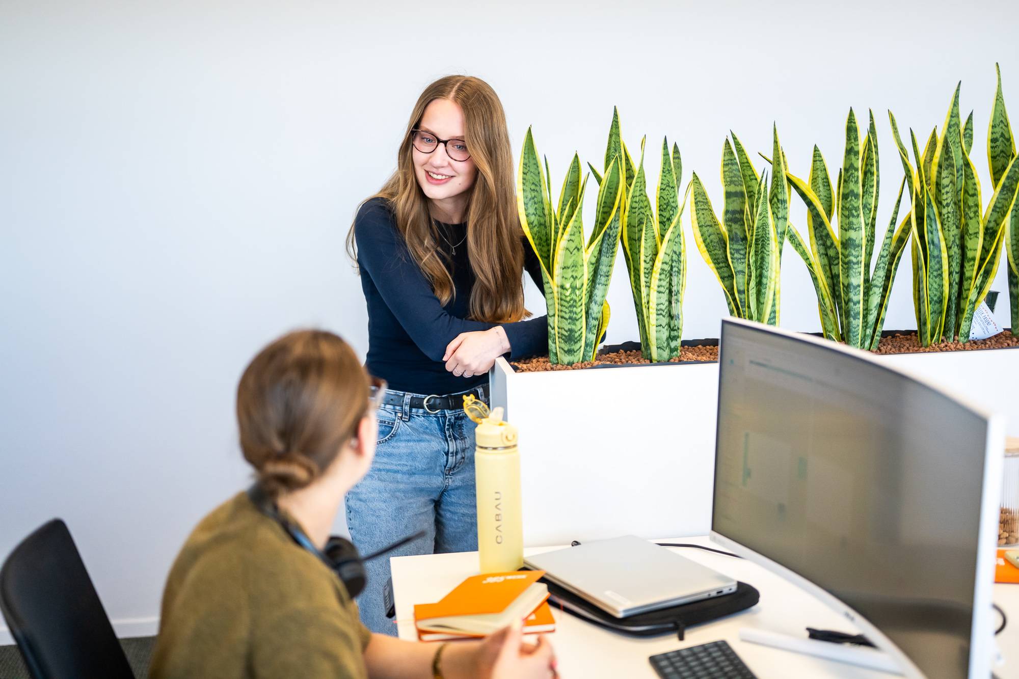 twee collegas bij computer